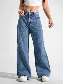 Pantalones Vaqueros Anchos con Cintura Elástica y Diseño Patchwork, Confortables y Estilosos para Mujer - Denim de color primario - Ver 2