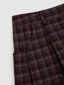 Lyrianda 休闲格子宽松复古裤 - 酒紅色 - 查看 6