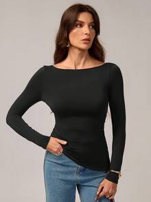 SHEIN Tall Women's Lace Patchwork Bow Back Slim Fit Long Sleeve Off Shoulder Black Sexy Top Lace Top See Through Top Long Sleeve Top Women Top,Boho Women Clothing,Black Lace Top,Y2k Clothes Women,Fall Clothes,Back To School Clothes,Going Out Tops,Black Top - Black - View 6