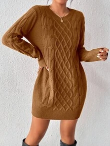 Rafferiza Gaun Sweater Rajut Model Twist untuk Wanita, Cocok Sebagai Pakaian Tahun Baru - Coffee Brown - View 4