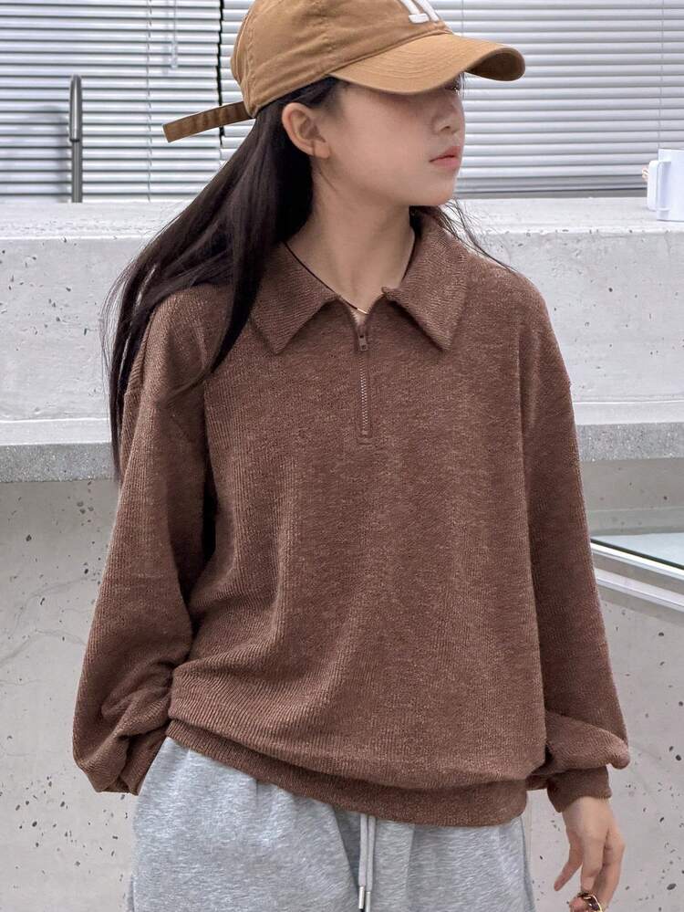 Girls Collared Knit Sweatshirt