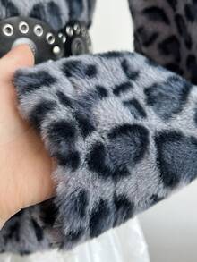 Elamini Women's New Autumn/Winter Leopard Print Lapel Cardigan, Vintage Style - Blue - View 7