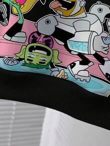 Teen Titans Go X SHEIN Áo nỉ cổ tròn in họa tiết hoạt hình và chữ cái thường ngày cho bé trai tuổi mới lớn, mùa thu - trắng - Xem 3