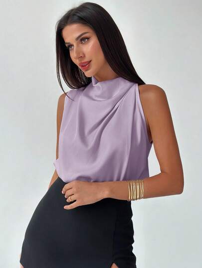 Firerie Blusa asimétrica plisada de color albaricoque, elegante y de moda para uso diario, oficina, vacaciones y festivales de música, primavera/verano