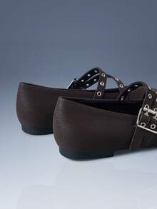 CUCCOO GRLICON 女士搭扣设计时尚百搭休闲平底鞋 - 卡其色 - 查看 5