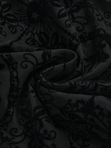 ROMWE J-Fashion 女士优雅露肩喇叭袖蕾丝紧身衣 - 黑色 - 查看 4