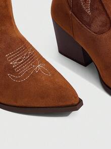 Daringsoles 新款复古刺绣粗跟防滑西部靴，拼接及膝尖头马靴，女式，秋冬