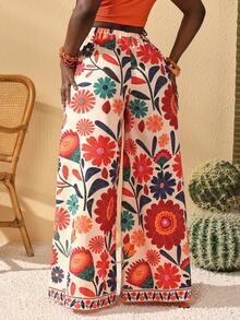 Veslaya Quần ống rộng dài in hoa dành cho nữ, thích hợp cho kỳ nghỉ lễ hội âm nhạc hoặc nghỉ dưỡng. - Nhiều màu - Xem 10