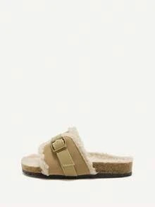 Autumn/Winter Fashion Versatile Casual Cute Funny Fleece Warm Anti-Slip Pastoral Retro Infant Flat Sandals For Toddler Girls - Apricot - View 9