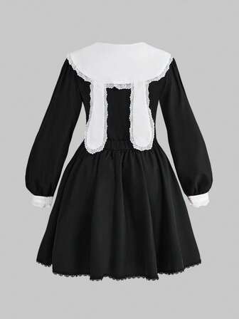 Goth فستان بحري مدرسي مع أذنين أرنب لطيف مقاس كبير