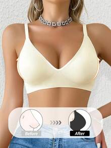 女士无缝果冻文胸，纯色，舒适细肩带文胸 - 米色 - 查看 4