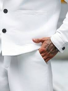 Manfinity CasualCool Men's Casual Solid Color White Autumn Suit Set,Commuter Jacket And Pants Outfit,Holiday Tuxedo For Daily Leisure,Outdoor Activities & Semi-Formal - White - View 6