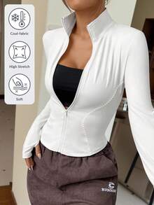 SHEIN EZwear Women's White Knitted Sun Protection Jacket In Fall/Winter - White - View 1