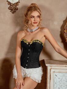 Myrelith Top bustier la modă cu dungi și închidere frontală cu nasturi și decor cu paiete