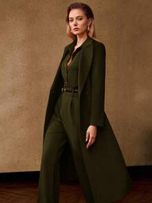 MOTF PREMIUM WOOL BLEND SOLID PEAK COLLAR BELTED OVERCOAT, AUTUMN/WINTER - Army Green - View 6