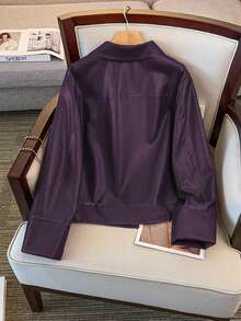 GlowEve CURVE 大码女式长袖短款夹克，新款时尚百搭休闲短款摩托车夹克，适合日常穿着，显瘦 - 紫色 - 查看 2