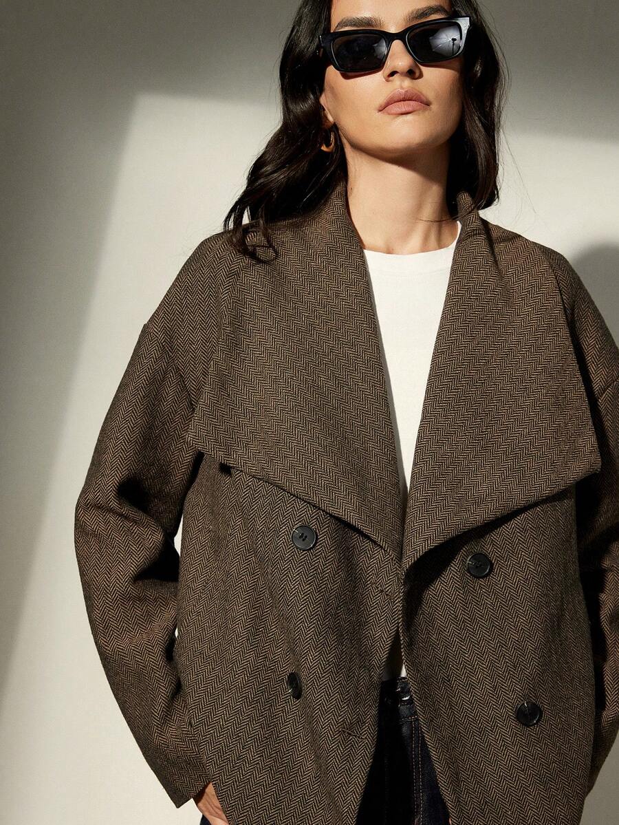 Aveloria Modichic Fashionable Design Sense Casual Turndown Collar Double-Breasted Short Coat Jacket - Multicolor - View 1