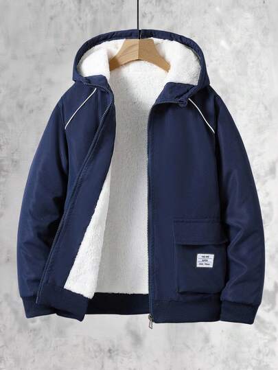 SHEIN Vacaura Chaqueta con capucha con cremallera y forro térmico cálido de uso informal para niños preadolescentes en invierno