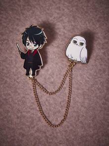 HARRY POTTER X SHEIN 1pc Fashionable Cartoon Pattern Chain Brooch, Luxury Niche, Suitable For Various Parties, Concerts, And Festivals - Gold - View 4