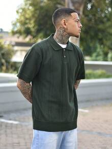 Devon Thys 男士休闲针织 Polo 衫，透气绿色针织衫，常规款式，短袖，经典 Polo 领 - 橄欖綠 - 查看 5