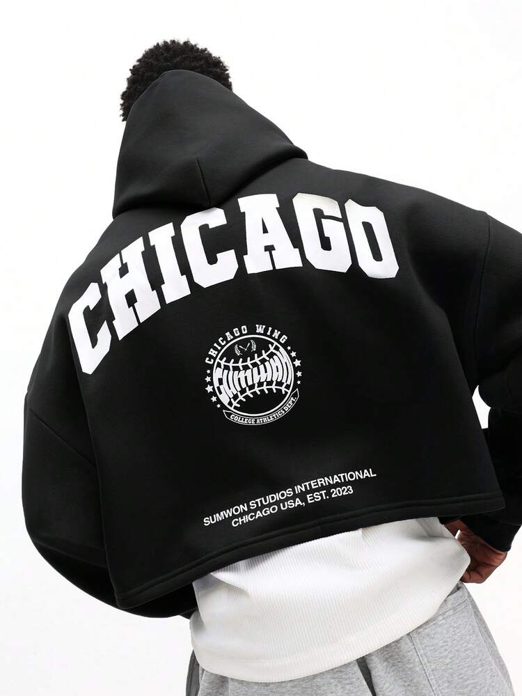 Sudadera con capucha y hombros caídos con el logotipo bordado de Chicago