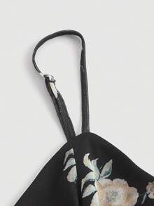 SHEIN MOD Floral Embroidery Mesh Overlay Cami Dress,Flamenco Dress - Black - View 3