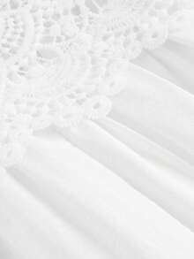 SHEIN MOD White Vintage Lace Trim Spaghetti Strap Women's Dress,Crochet Dress,White Flowy Dress