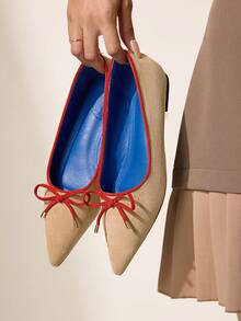 CUCCOO CHICEST Giày bệt mũi nhọn họa tiết bướm thanh lịch dành cho nữ - Màu be - Xem 5