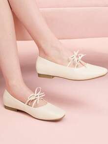 CUCCOO DOLLMOD Giày lười đế bằng họa tiết nơ đa năng thường ngày dành cho nữ - Màu be - Xem 1