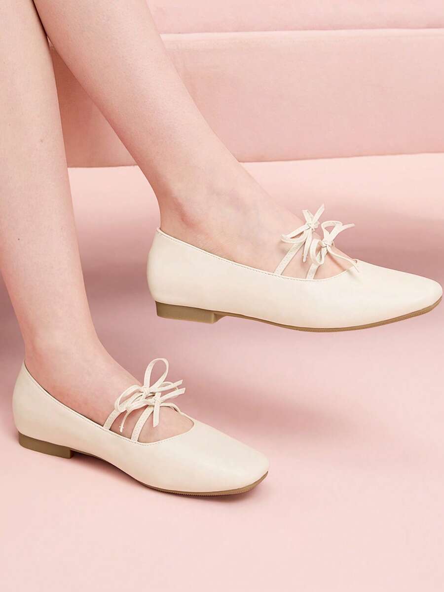 CUCCOO DOLLMOD Giày lười đế bằng họa tiết nơ đa năng thường ngày dành cho nữ - Màu be - Xem 1