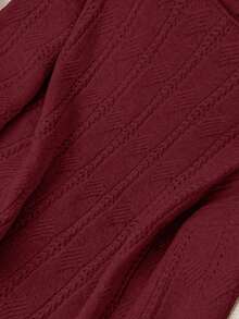 DreamSkyne Women's Off Shoulder Long Sleeve Solid Color Crew Neck Twist Cable Patchwork Fringe Cuff Casual Elegant Plus Size Pullover Knit Sweater, Fall Winter Sweater For Women Knitted Tops Sweater Top Red Sweater Off Shoulder Sweater - Burgundy - View 5