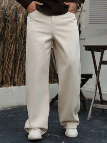 DAZY Men's Casual Everyday Commute Simple Versatile Solid Color Low Waist Loose Wide Leg Jeans - Khaki - View 3