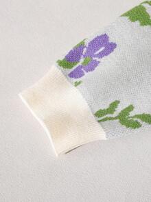 少女百搭时尚紫色花卉针织开衫 - 复古花卉提花，长袖，适合秋冬季节，柔软舒适，时尚百搭，适合日常穿着、节日庆典、外出游玩、旅行度假、居家穿着以及返校季。花卉开衫毛衣，纽扣长袖花卉衬衫，夏季外套 - 杏色 - 查看 5