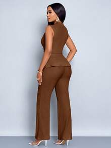 SOLERSUN Elegant Workwear Waist-Cinching Suit - Coffee Brown - View 2