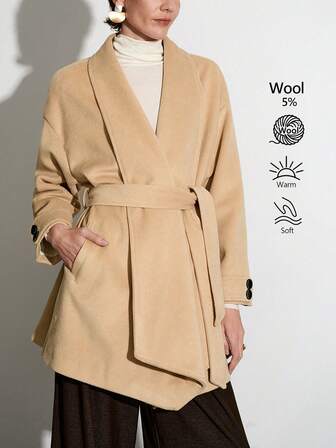 Aalyst Women's Waist Cinched Short Elegant, Casual, Luxury Overcoat For Party, Commute, Daily Outdoor Wear, Suitable For Halloween, Christmas, New Year, Thanksgiving, Winter