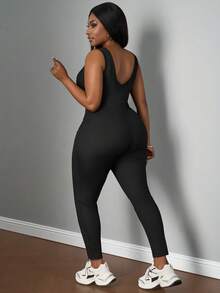 SHEIN PETITE CURVE Mono sin mangas elástico de punto talla grande - Negro - Ver 2