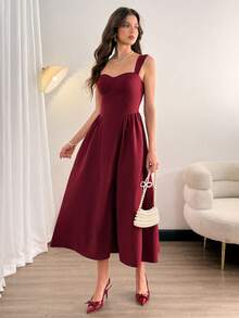 SHEIN Tall Váy dạ hội thanh lịch cổ điển dành cho nữ có túi, váy dự tiệc trà thường ngày, lễ hội, tiệc tùng, kỳ nghỉ hè, váy dạ hội, váy dự tiệc sinh nhật, khách dự tiệc cưới - Đỏ - Xem 8