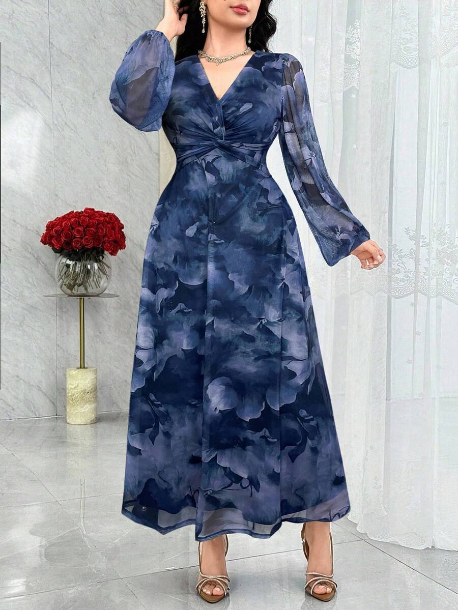 Modelyn 女士优雅派对印花扭结连衣裙