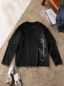 SWAVVY Men's Casual Printed Long Sleeve T-Shirt Graphic I Love My Girlfriend - Black - View 1