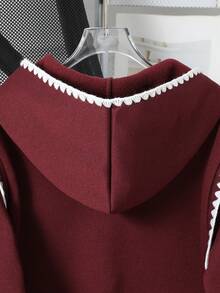 SHEIN 1pc Tween Girl Graphic English Print Pullover Sweatshirt, Burgundy, Autumn, Casual, School, Back-To-School Contrast Trim Design Comfortable Wear - Burgundy - View 7