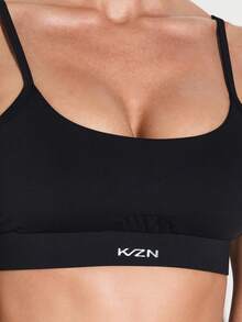 KIZN Seamless Strappy Sports Bra With Elastic Band For Yoga Pilates Workout Training - Black - View 4