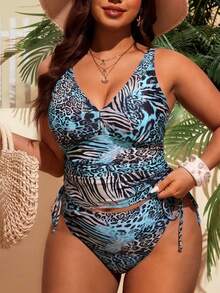 Slaydiva Đồ bơi Tankini họa tiết động vật đi biển mùa hè cỡ lớn - Nhiều màu - Xem 4