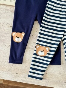 Pixure   2pcs Baby Boy Knitted Striped Bear Pattern Casual Pants Set,,Pants,,Baby Boy Clothes,ملابس شتويه - Multicolor - View 4