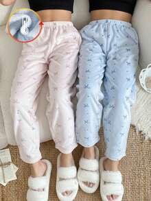 Teen Girls Plush Bowknot Warm Soft Casual Pajama Pants, & Elegant, Comfortable Flannel Cartoon Print Long Trousers Pajama Pants For Girls Girls Fuzzy Pants Sleepwear Girls Bow Print Pajama Pants Girls Lounge Pants Sleep Wear Girls Bow Print Pajama Bottoms Fluffy Pajama Pants Fuzzy Pajamas Pants Girls Lounge Wear - Multicolor - View 4