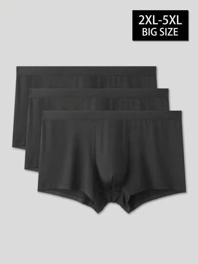 3 st/set Plus Size Bekväma Minimalistiska Svarta Boxerkalsonger för Herr