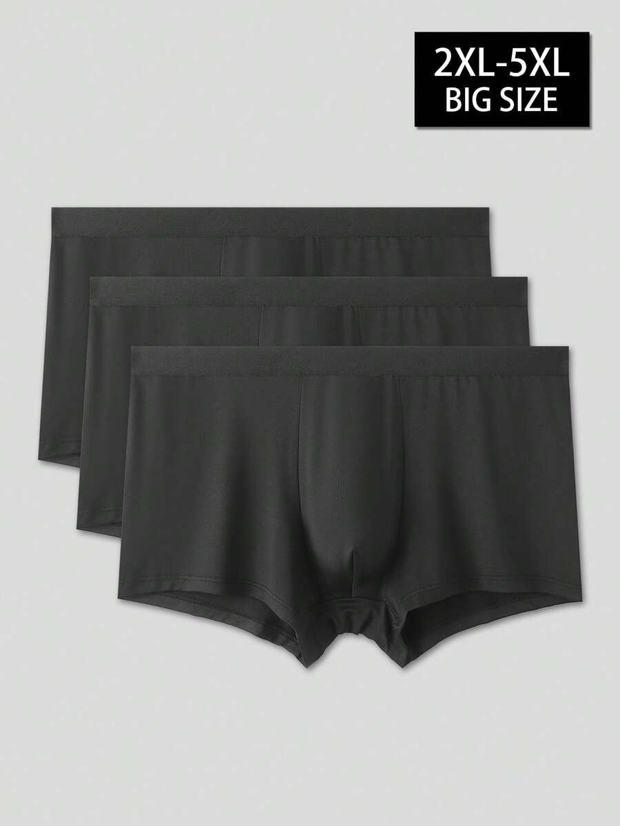 3pcs/Set Plus Size Men's Comfortable Minimalist Black Boxer Briefs