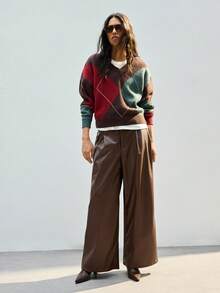 Maija 女士几何格纹艺术线条V领宽松休闲柔软毛绒毛衣，优雅百搭，适合感恩节、圣诞节、新年派对、婚礼宾客等场合，休闲时尚百搭。这款毛衣适合圣帕特里克节、复活节、夏季、海滩度假、各种场合，也适合外出、毕业典礼等休闲场合。 - 彩色 - 查看 3