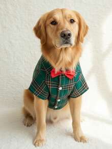 PETSIN 聖誕綠色格紋領結正式寵物襯衫