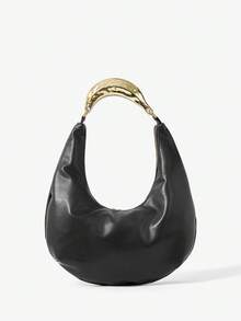 Maija Damska torba na ramię, torba typu hobo, uchwyt metalowy, PU, modna, elegancka, prosta, spersonalizowana, uniwersalna, nity, do pracy, do biura, na randkę, na co dzień, na zakupy, na popołudniową herbatę