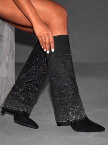 CUCCOO SZL Botas altas para mujer de tacón fino y puntera estrecha, de estilo casual y moda - Negro - Ver 5